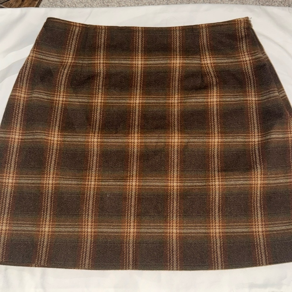 Brown plaid wool skirt